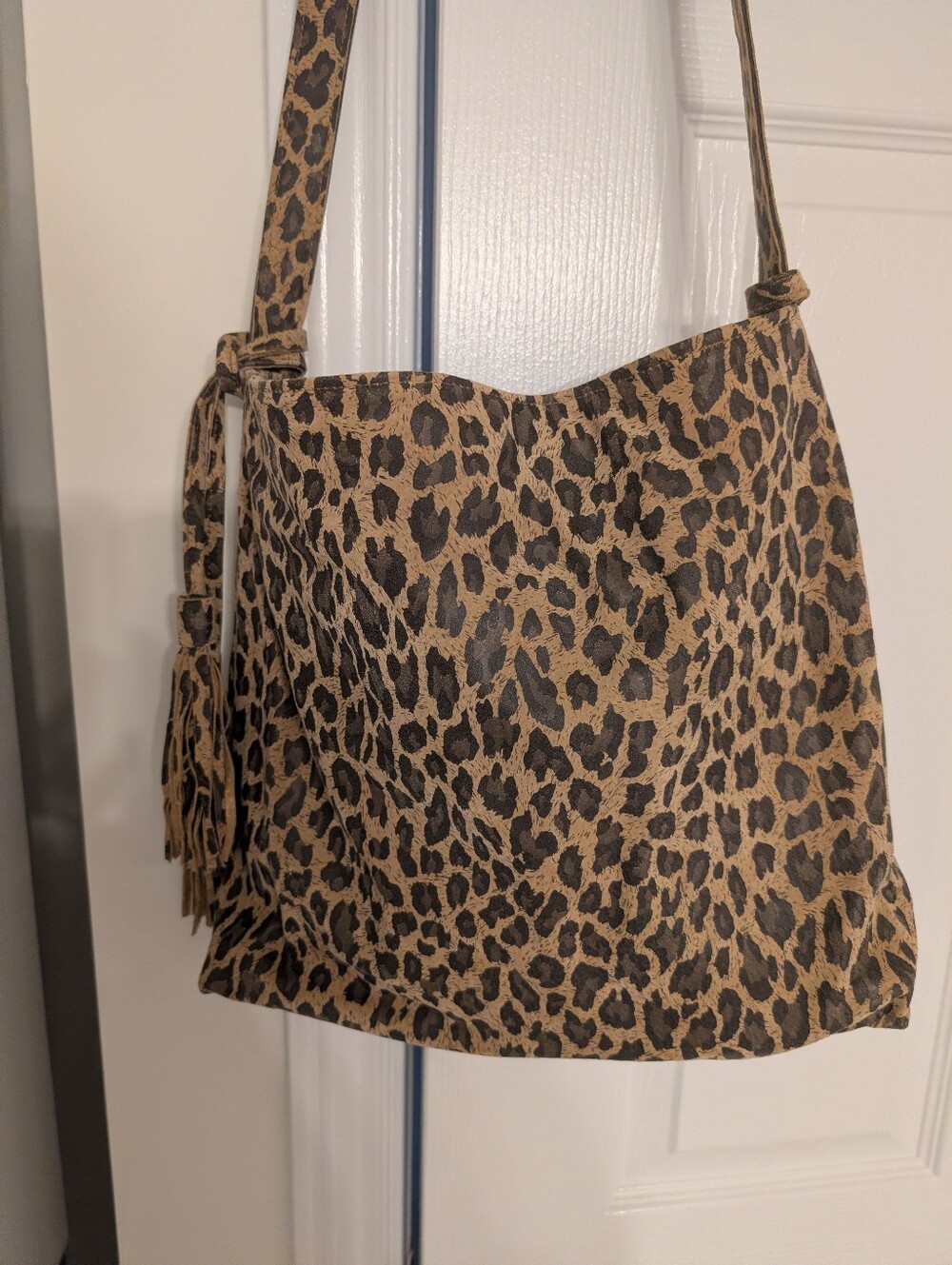 Viktor Sabo Handmade Lamb SkinLeopard Print Crossbody Shoulder Bag - Brown/Black